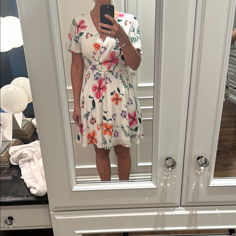 Express Red and Pink Flutter Sleeve Mini Sundress